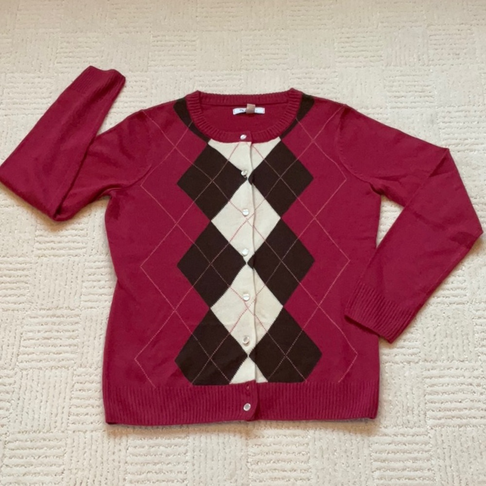 NWOT Argyle Cardigan Sweater.